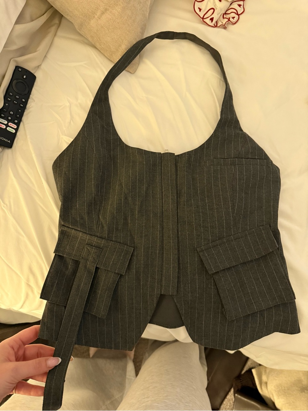 Zara Charcoal Pinstripe Halter Vest Top